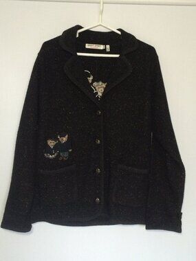 Gaddy Sport Womens Wool Cardigan Jacket Medium Black Embroidery Bear Button